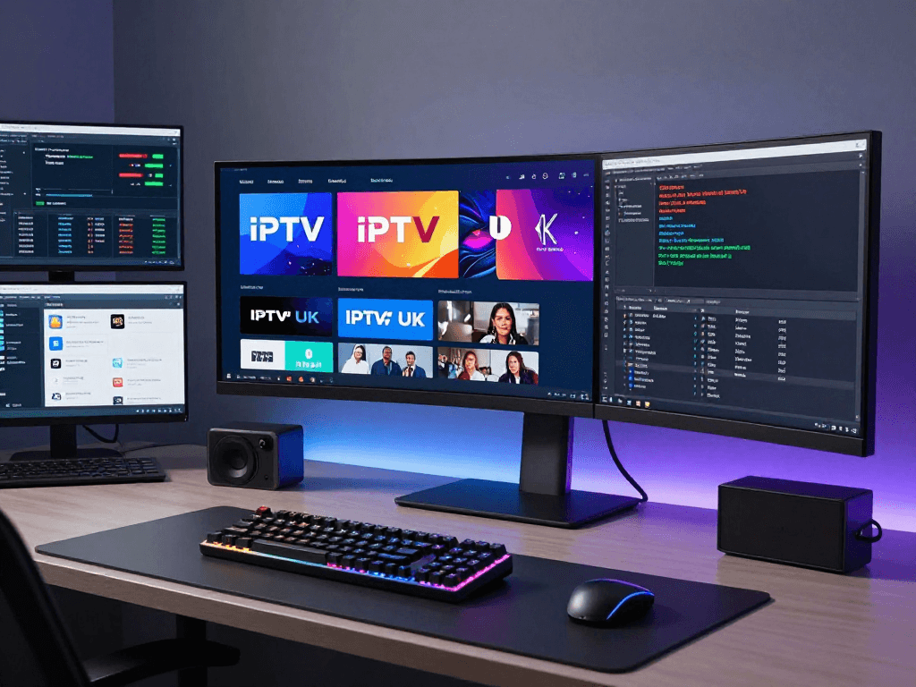 IPTV UK streaming dashboard and development setup, showcasing advanced technology in software solutions.
