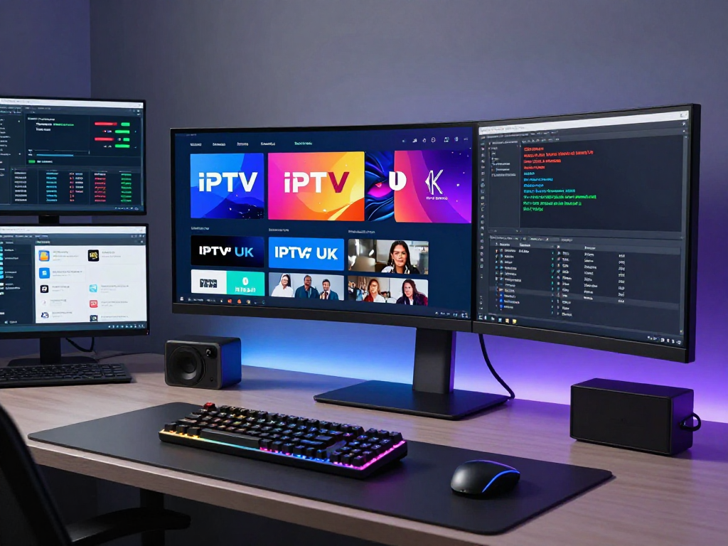 IPTV UK streaming dashboard and development setup, showcasing advanced technology in software solutions.