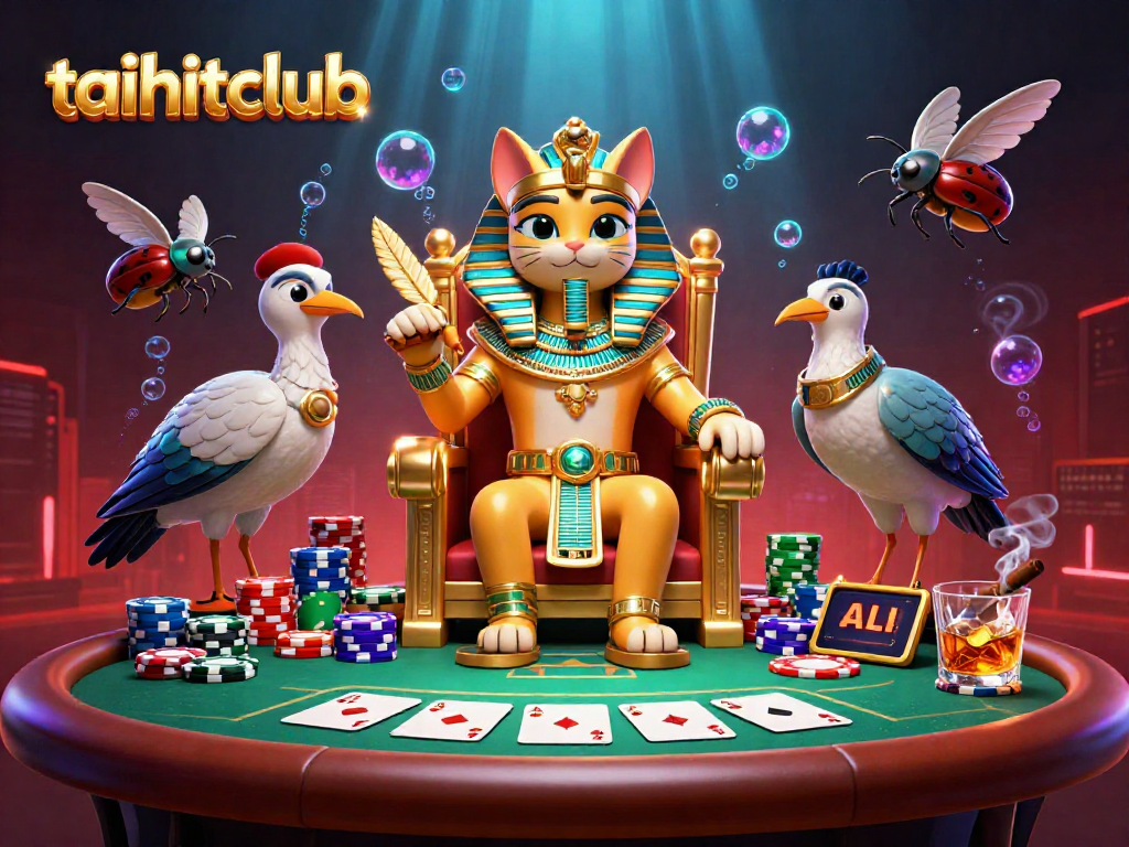 Engage in thrilling poker action at taihitclub with a vibrant Egyptian-themed casino scene.