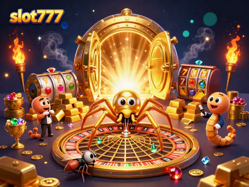 Experience slot777 thrills with vibrant 3D illustration showcasing dynamic casino action.