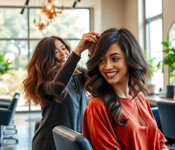 Perm san diego: A stylish salon scene with a hairstylist creating a beautiful perm.
