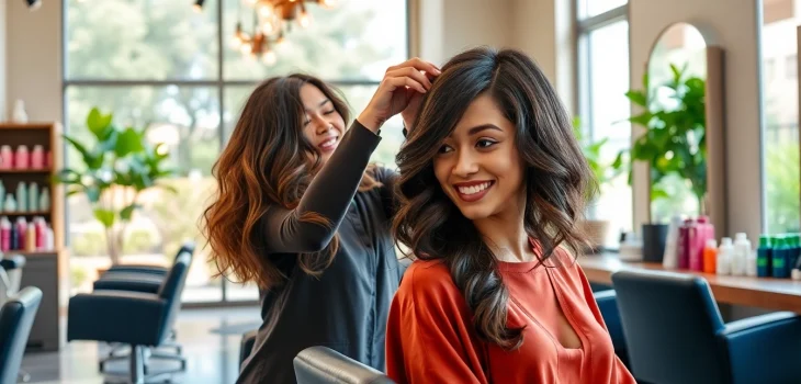 Perm san diego: A stylish salon scene with a hairstylist creating a beautiful perm.