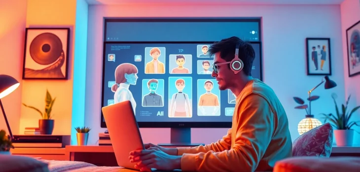 Engaging digital artwork showcasing a user interacting with crush on ai in a modern workspace.