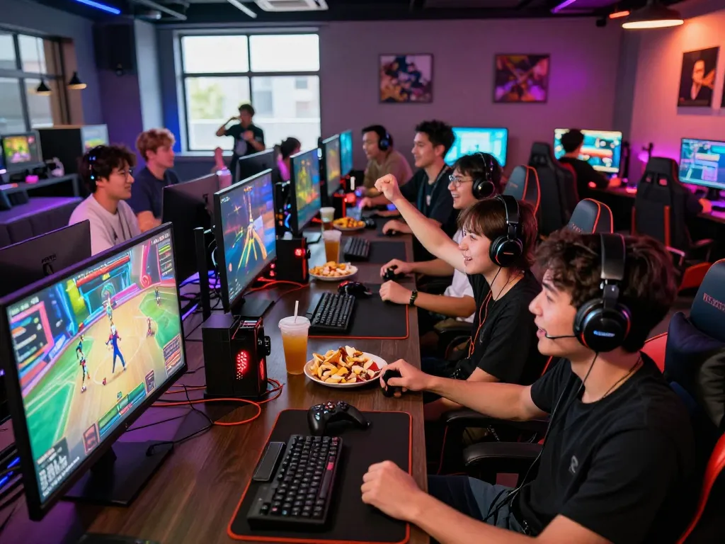 Exciting gaming scene with players enjoying a sun win online game in a vibrant gaming lounge