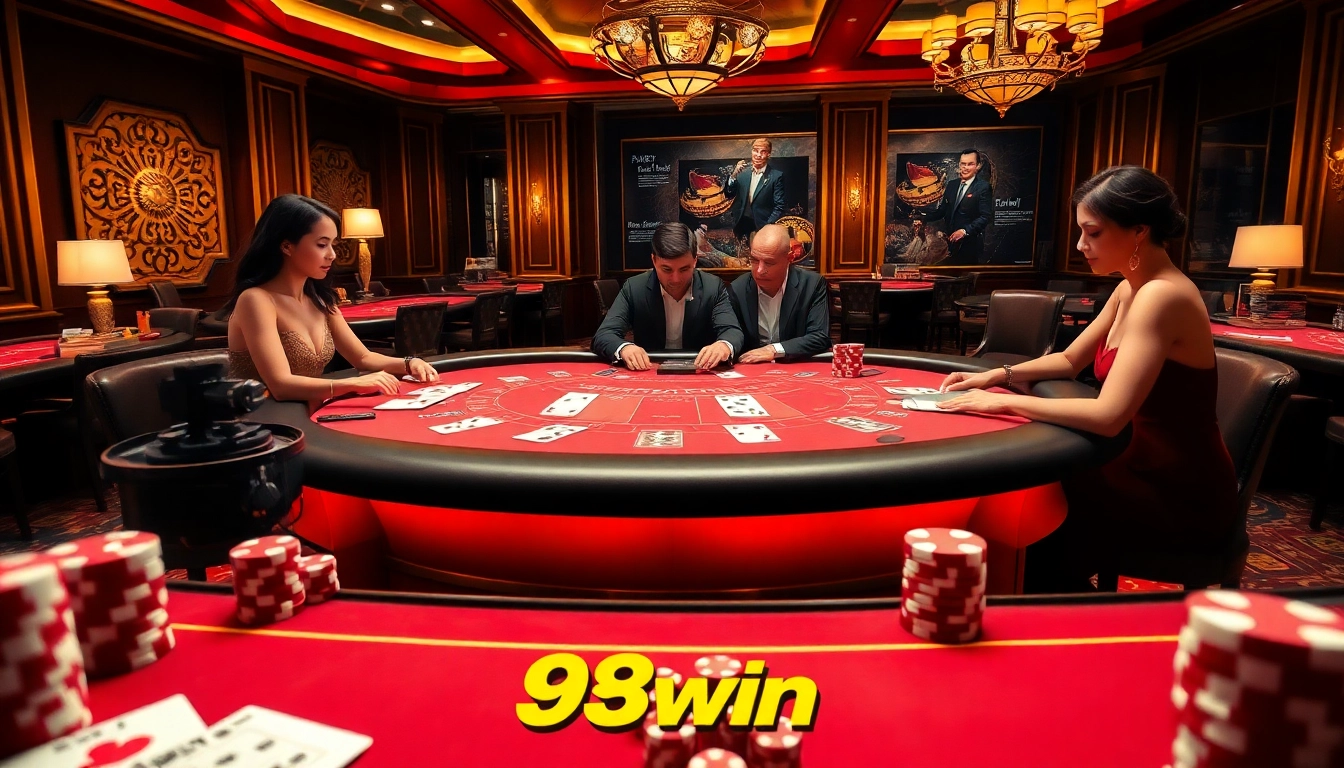 Gamblers engaging in a thrilling game of Blackjack at 98win's luxurious casino table.