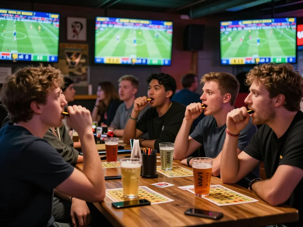 FC88 sports betting enthusiasts engaged in live match excitement at a bar.