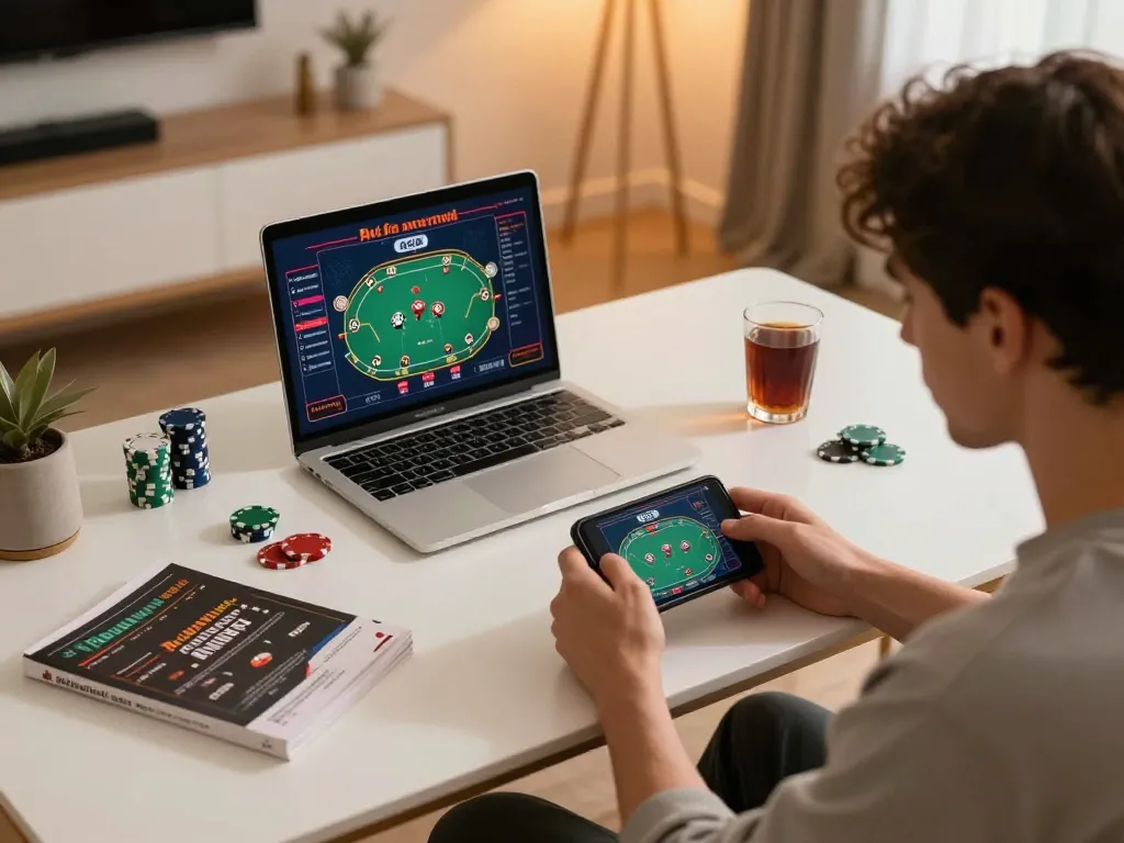 Tham gia cá cược di động với Link 12bet trên smartphone tại nhà, thể hiện chiến lược chơi casino.