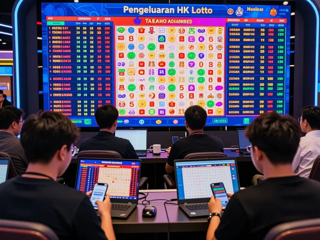 Pemain yang terlibat memeriksa hasil Pengeluaran HK Lotto secara langsung di perangkat digital dalam lingkungan taruhan online yang dinamis.