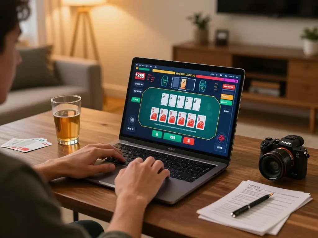 Player engaged in online casino action using sunwingo platform during a lively blackjack game
