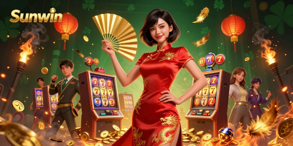 Sunwin offers a vibrant, immersive casino experience featuring slot reels and an enchanting atmosphere.