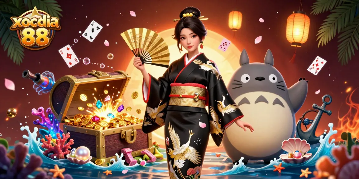 Experience the vibrant world of xocdia 88 with a dazzling 3D casino illustration featuring rich gaming elements.