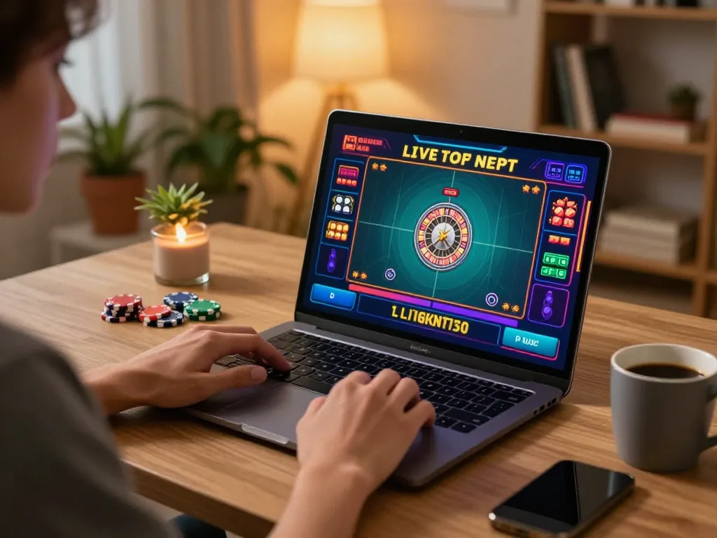 Enjoying casino lc88 live dealer roulette game on a cozy laptop setup with lively interface