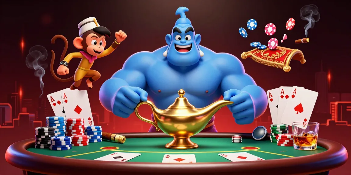 Experience GT99 casino magic with the genie, poker chips, and vibrant game elements.