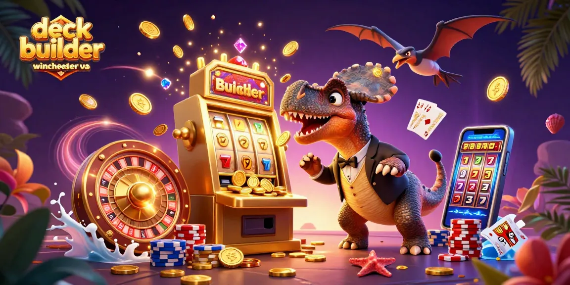 Engage with the deck builder winchester va as a cartoon pachycephalosaurus interacts with a golden slot machine.