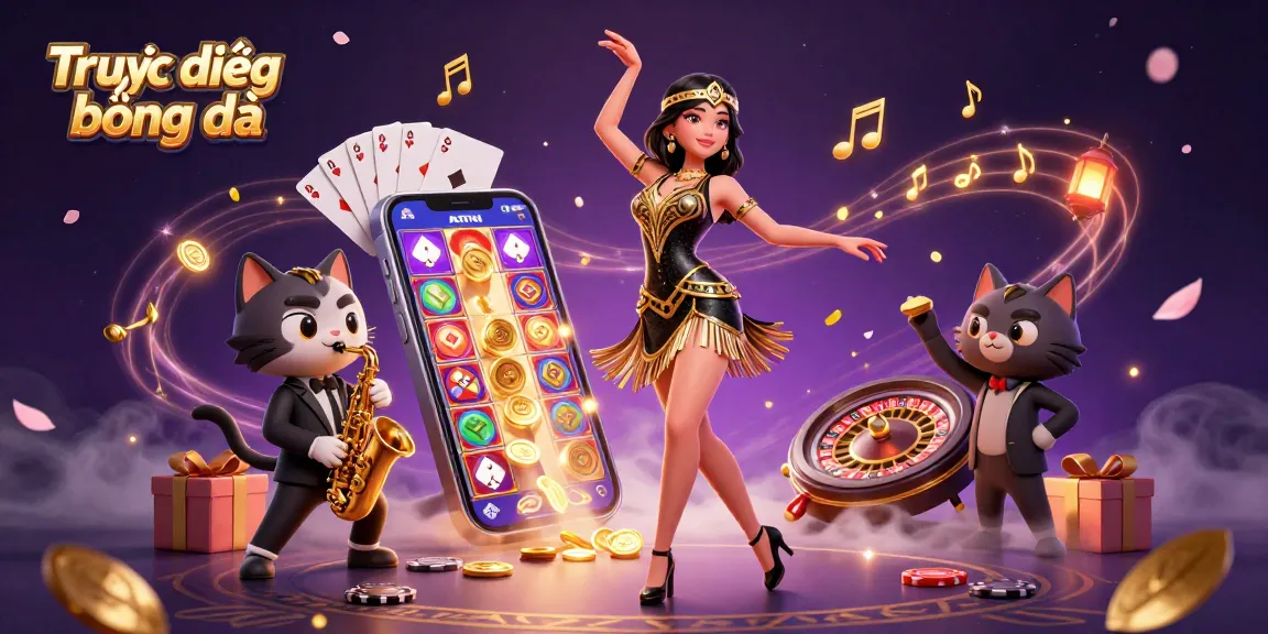 Experience Trực tiếp bóng đá through a vibrant casino-themed 3D illustration embodying excitement with musical flair.