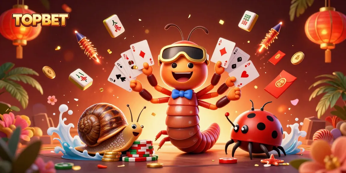 Engage with TOPBET's exciting casino experience featuring vibrant characters and gaming elements.