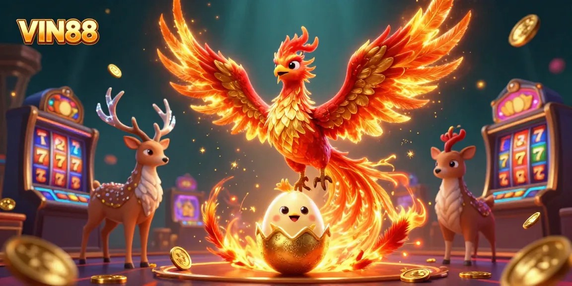 Experience thrilling casino action with VIN88, featuring 3D phoenix characters in a vibrant atmosphere.
